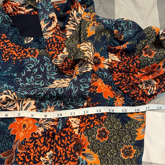 Julia Jordan Navy Fall Floral Puff Sleeve Midi Dress Tie Neck size 2 - Picture 11 of 14